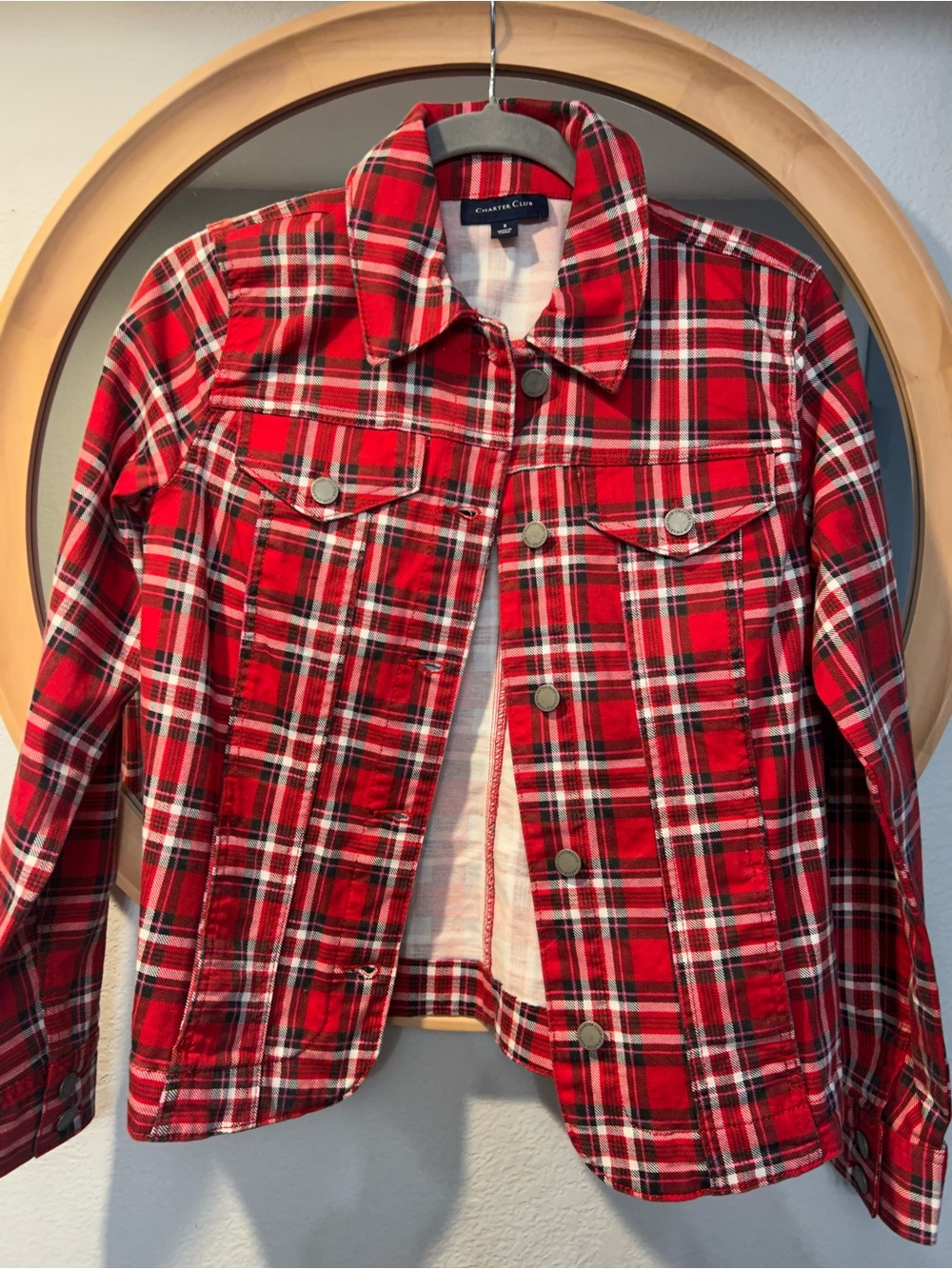 Charter Club Red Black White Plaid Shirt Jacket